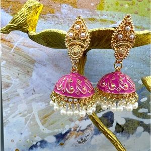 Trendy vintage style enamel, bohemian, boho  earrings with tassel beading.